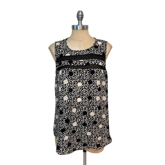 CAbi #3079 Women's Black White Jot Polka Dot Lace Stripe Tank Top Large - Picture 2 of 6